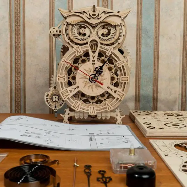 Alt view image 3 of 3 - DIY 3D Moving Gears Puzzle - Owl Clock - 161 pcs