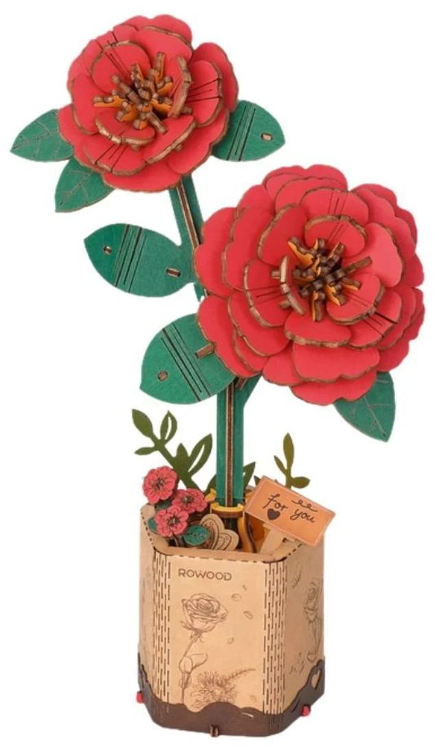 Main image of DIY 3D Wood Puzzle Red Camellia 113pcs