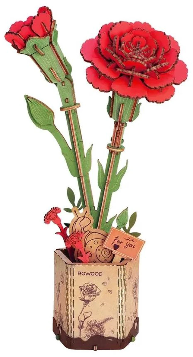 Main image of DIY 3D Wood Puzzle Red Carnation 124pcs