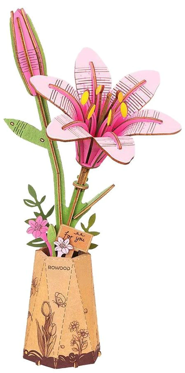 Main image of DIY 3D Wood Puzzle Pink Lily 73 pieces