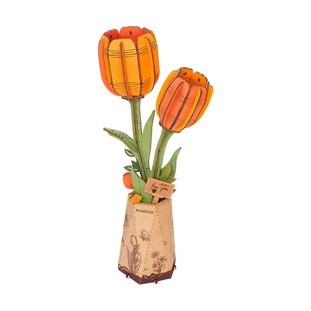 Main image of DIY 3D Wood Puzzle Orange Tulip 76pcs