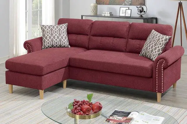 Main image of Maia 2-Piece Sectional Sofa Upholstered in Paprika Red Fabric with 2 Accent Pillows