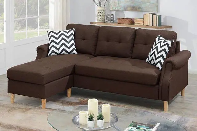 Main image of Florra Reversible Sectional Sofa Set Upholstered in Dark Coffee Polyfiber