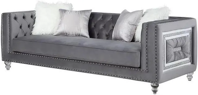 Alt view image 2 of 3 - Mestre 2-Piece Grey Living Room Sofa Set Upholstered in Velvet Fabric