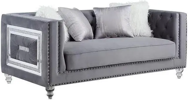 Alt view image 3 of 3 - Mestre 2-Piece Grey Living Room Sofa Set Upholstered in Velvet Fabric