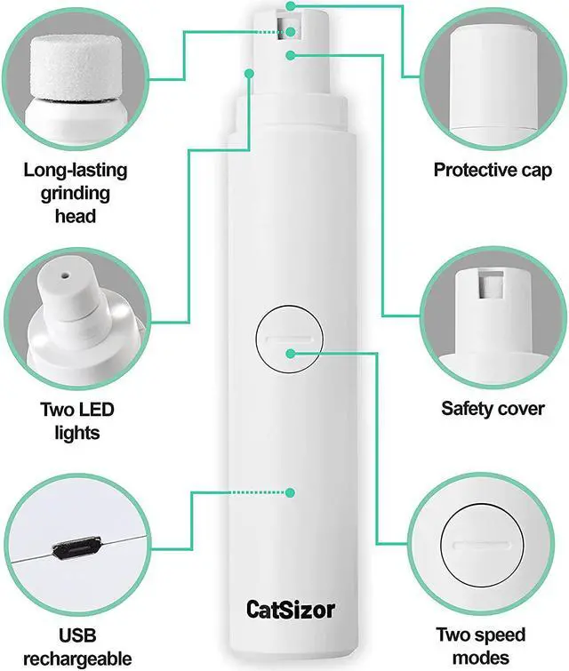 Alt view image 2 of 6 - LuckyTail Cat Paw Protection Nail Grinders / Trimmer plus 2 extra High Quality Grinding Heads - Professional Quiet 2-Speed Rechargeable Electric Pet Grooming & Smoothing Tool Kit Painless Paw Clipper