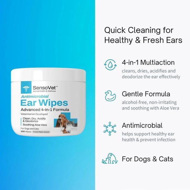 Alt view image 2 of 2 - SensoVet Dog Ear Wipes Advanced 4 in 1 Cleaning Solution Prevent Ear Infections
