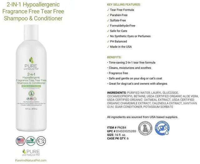 Alt view image 3 of 4 - Pure and Natural Pet 2-IN-1 Hypoallergenic Fragrance-Free Tear Free Shampoo & Conditioner