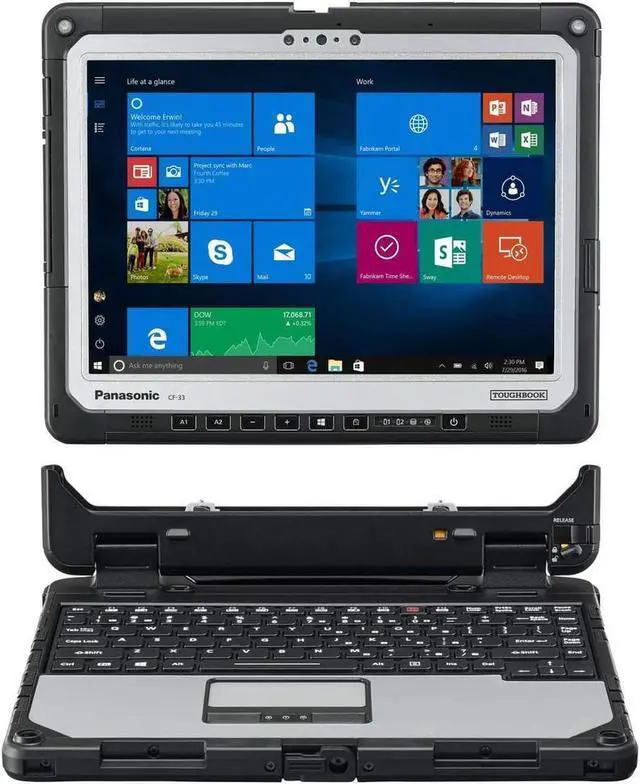 Alt view image 3 of 5 - Panasonic Toughbook CF-33 2-in-1 MIL-STD-810G Certified Laptop, Intel Core i5-7300U, 12.0" QHD Multi-Touch+Digitizer, 8GB RAM, 256GB SSD, 4G LTE Multi Carrier, Infrared Webcam, Win 10 Pro