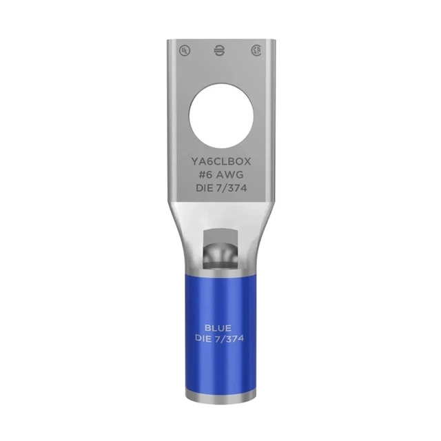 Alt view image 2 of 5 - Burndy YA6CLBOX 6 AWG 1/4" Stud Copper Compression Lug Terminal Blue (50-Pack)