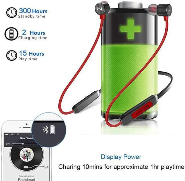 Alt view image 3 of 7 - NANAMI Bluetooth Headphones Wireless Earbuds - Sports Magnetic Neckband Wireless Headsets, HiFi Stereo Deep Bass Updated Bluetooth 5.3 Earphones IPX7 Waterproof with Mic for Gym Running 24h Playtime