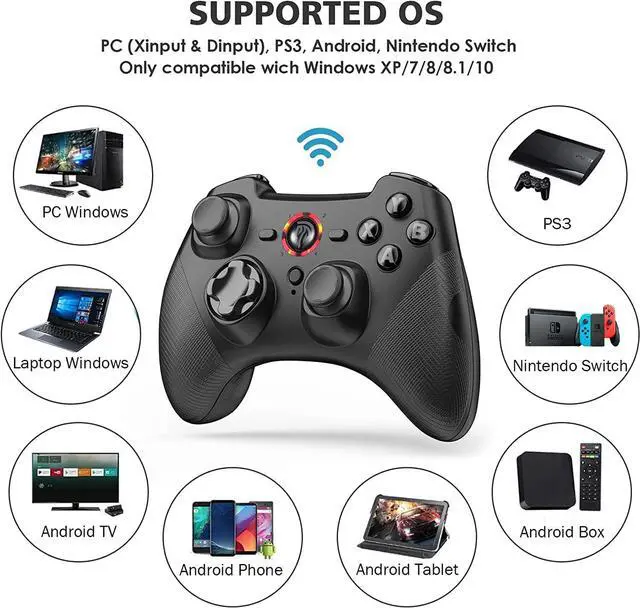 Alt view image 2 of 7 - Wireless PC Game Joystick Controller, 2.4G Wireless Gamepad Joystick with Dual Vibration, 14 Hours of Playing Battery, for PC/PS3/TV Box/Nintendo Switch (Black)