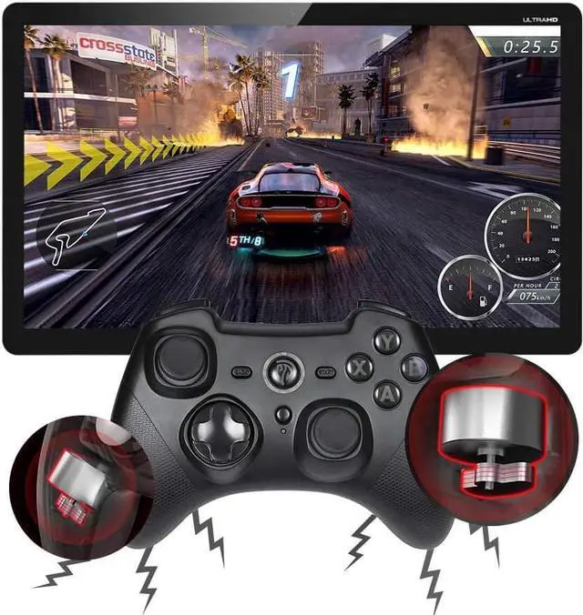 Alt view image 3 of 7 - Wireless PC Game Joystick Controller, 2.4G Wireless Gamepad Joystick with Dual Vibration, 14 Hours of Playing Battery, for PC/PS3/TV Box/Nintendo Switch (Black)