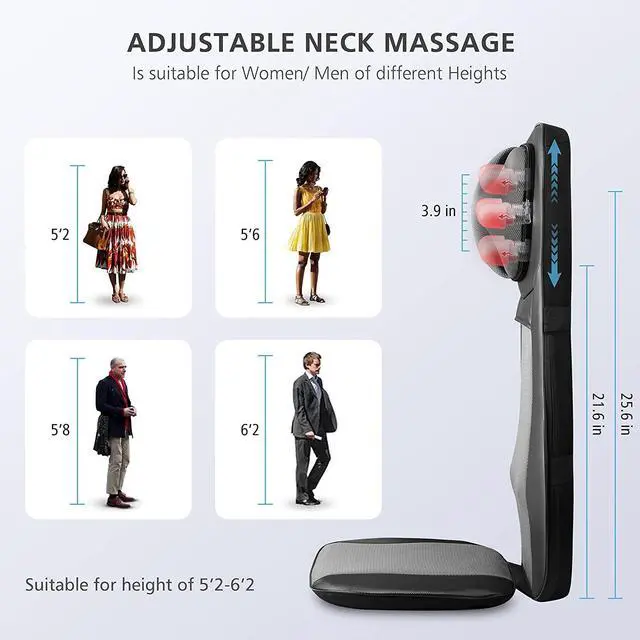 Alt view image 5 of 7 - Snailax shiatsu Neck & Back Massager with Heat, Full Back Kneading Shiatsu or Rolling Massage, Massage Chair pad with Height Adjustment, Back Massager for Neck and Shoulder