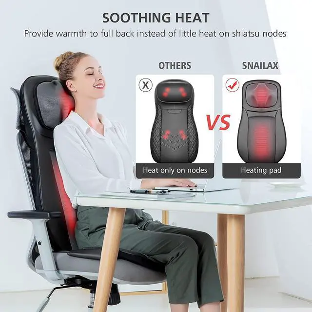 Alt view image 4 of 7 - Snailax shiatsu Neck & Back Massager with Heat, Full Back Kneading Shiatsu or Rolling Massage, Massage Chair pad with Height Adjustment, Back Massager for Neck and Shoulder