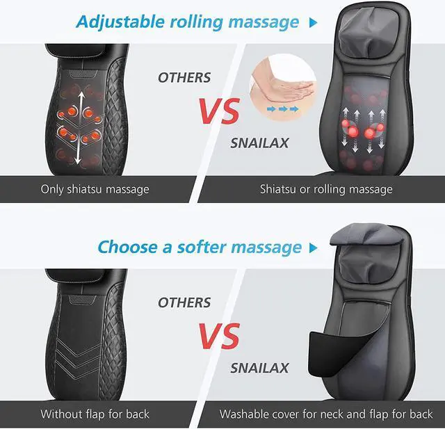 Alt view image 3 of 7 - Snailax shiatsu Neck & Back Massager with Heat, Full Back Kneading Shiatsu or Rolling Massage, Massage Chair pad with Height Adjustment, Back Massager for Neck and Shoulder