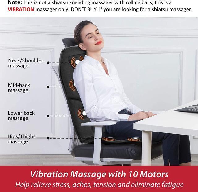 Alt view image 3 of 7 - Massage Seat Cushion with Heat,10 Vibration Motors Seat Warmer, Back Massager for Chair, Massage Chair Pad for Back,Valentines Day Gifts for Women,Men,Black
