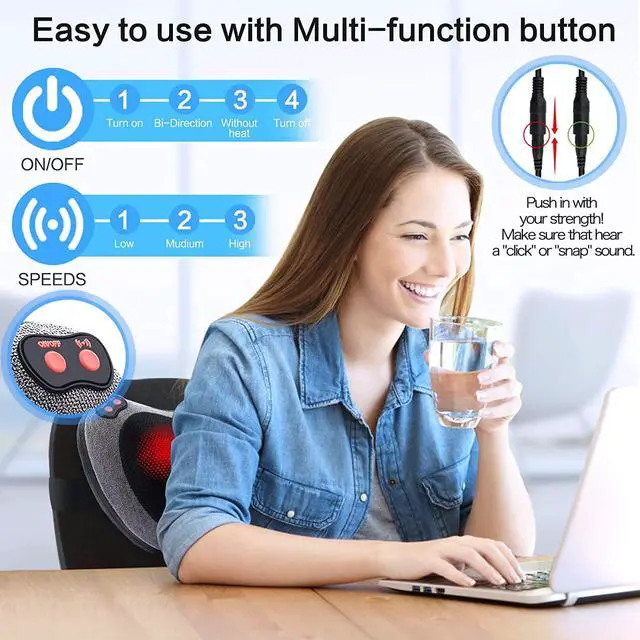 Alt view image 2 of 7 - Papillon Shiatsu Back and Neck Massager with Heat, Deep Tissue Kneading,Electric Massage Pillow for Back,Shoulders,Legs,Foot,Body Muscle Pain Relief,Use at Home,Car,Office