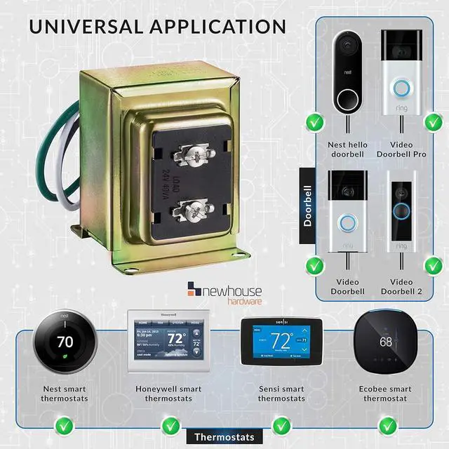 Alt view image 2 of 7 - Newhouse Hardware 40TR 24-Volt 40vA Wired Door Bell Transformer for Powering Multiple Smart Doorbells and Thermostats, Silver