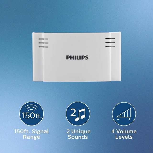 Alt view image 2 of 6 - Philips Accessories Battery-Operated Philips 2-Melody Doorbell Kit, 1 Push Button, 4 Volume Levels White, DES1120W/27