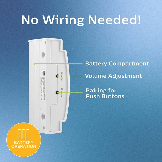 Alt view image 3 of 6 - Philips Accessories Battery-Operated Philips 2-Melody Doorbell Kit, 1 Push Button, 4 Volume Levels White, DES1120W/27