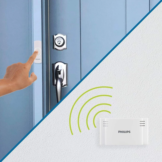 Alt view image 6 of 6 - Philips Accessories Battery-Operated Philips 2-Melody Doorbell Kit, 1 Push Button, 4 Volume Levels White, DES1120W/27