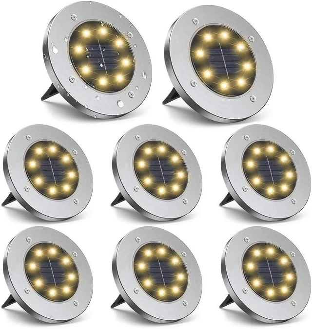 Main image of ZGWJ Solar Ground Lights Outdoor, 8 LED Waterproof Warm White,8 Pack