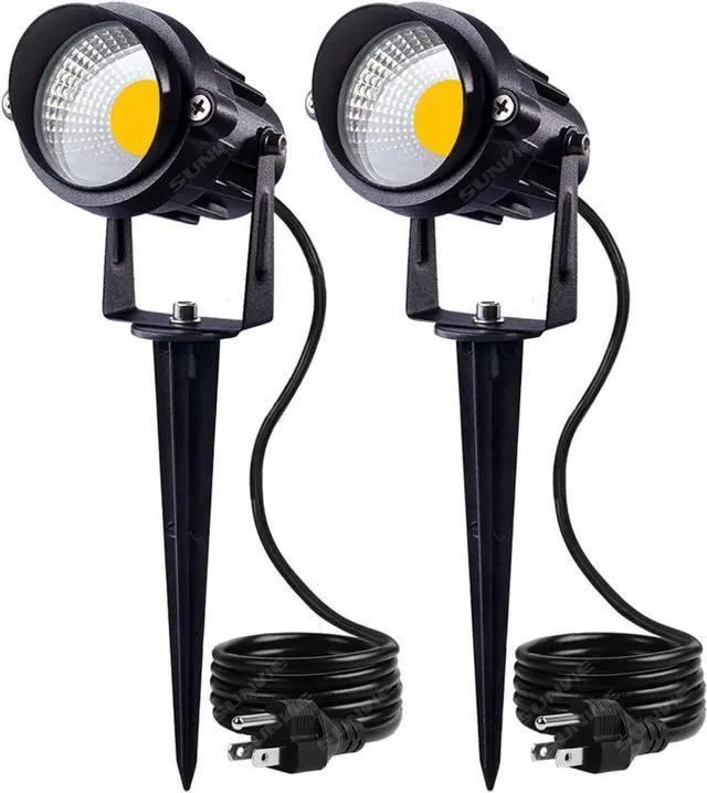 Main image of SUNVIE Outdoor Landscape LED Lighting 12W Waterproof Garden Lights COB Led Spotlights with Spiked Stand for Lawn Decorative Lamp US 3- Plug 3000K Warm White (2 Packs)