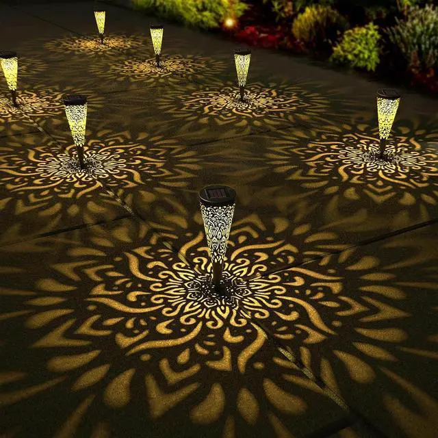 Main image of gardencave 6 Pack Solar Lights Outdoor Garden Decorative Mandala Solar Garden Lights with Warm Light Waterproof Solar Pathway Landscape Lights for Path Patio Backyard Walkway Yard Lawn Decor (Black)
