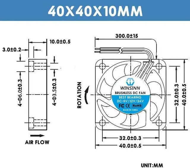 Alt view image 2 of 6 - WINSINN 40mm Fan 24V, Ender 3 Fan Upgrade 24 Volt Fans 4010 Hydraulic Bearing, 1000mm/39in Cable Works with Ender 3 Pro 3X CR-10S (Pack of 4Pcs)