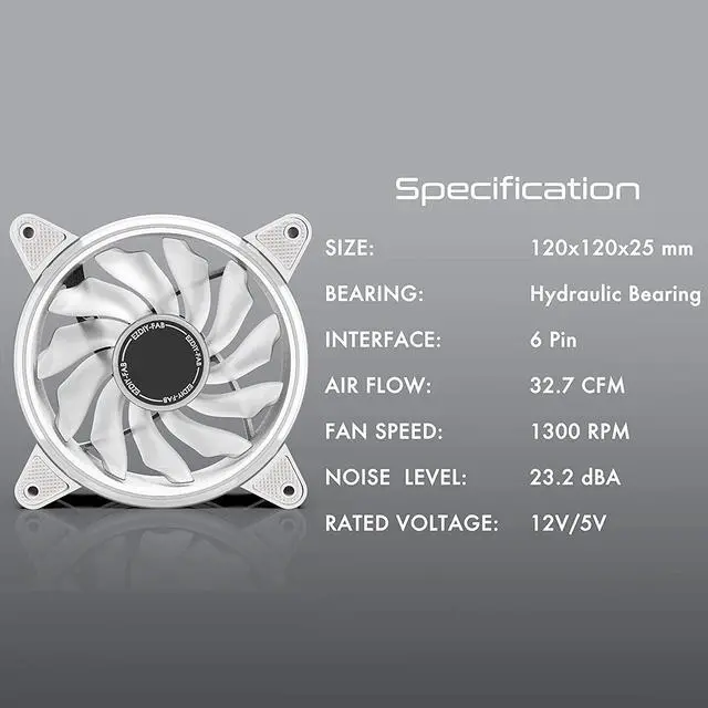 Alt view image 5 of 7 - EZDIY-FAB White Moonlight 120mm RGB Case Fan with Fan Hub X and Remote,Motherboard Aura SYNC,Speed Control,ARGB Fan for PC Case-3 Pack