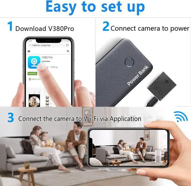 Alt view image 7 of 7 - Rettru Spy Camera Hidden Camera WiFi Small Camera Mini Camera Spy Wireless Mini Spy Camera Nanny Cam Mini Spy Camera Hidden Video Cam Secret Samera Spy Surveillance Camera Full HD