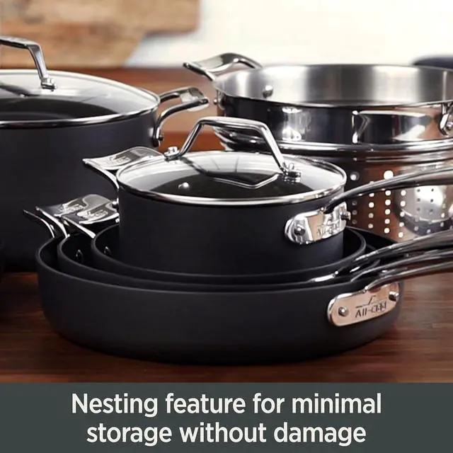 Alt view image 4 of 7 - All-Clad Essentials Hard Anodized Nonstick Fry & Sauce Pan Set 8.5 Inch , 2.5 Quart Oven Broiler Safe 500F Pots and Pans, Cookware Black