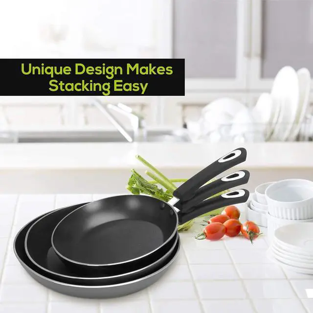 Alt view image 5 of 6 - Utopia Kitchen Non-Stick Frying Pan Set with Induction Bottom, 3-Piece Nonstick Cookware Set Including 8, 9.5, and 11 Inch Frying Pans Nonstick with Bakelite Handle, PFOA Free, Dishwasher Safe, Grey