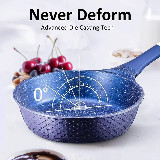 Alt view image 4 of 6 - Ailwyn 8" Nonstick Small Frying Pan with Lid - 8 Inch Nonstick Skillets with USA Blue Gradient Granite Derived Coating