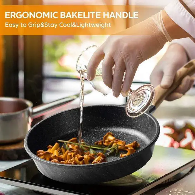Alt view image 6 of 7 - Frying Pans Nonstick, Induction Frying Pan Set Granite Skillet Pans for Cooking Omelette Pan Cookware Set with Heat-Resistant Handle, Christmas Gift for Women (8" &9.5" &11")