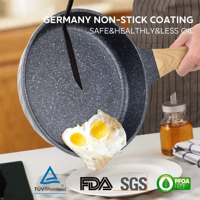 Alt view image 3 of 7 - Frying Pans Nonstick, Induction Frying Pan Set Granite Skillet Pans for Cooking Omelette Pan Cookware Set with Heat-Resistant Handle, Christmas Gift for Women (8" &9.5" &11")