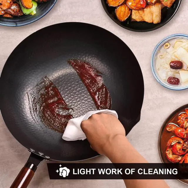 Alt view image 6 of 7 - 12.8" Carbon Steel Wok-11Pcs Woks & Stir Fry Pans Wok Pan with Lid, No Chemical Coated Chinese Wok with 10 Cookware Accessories, Flat Bottom Wok for Electric, Induction,Gas Stoves