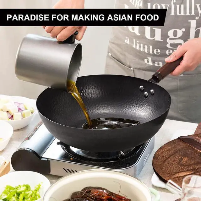 Alt view image 7 of 7 - 12.8" Carbon Steel Wok-11Pcs Woks & Stir Fry Pans Wok Pan with Lid, No Chemical Coated Chinese Wok with 10 Cookware Accessories, Flat Bottom Wok for Electric, Induction,Gas Stoves