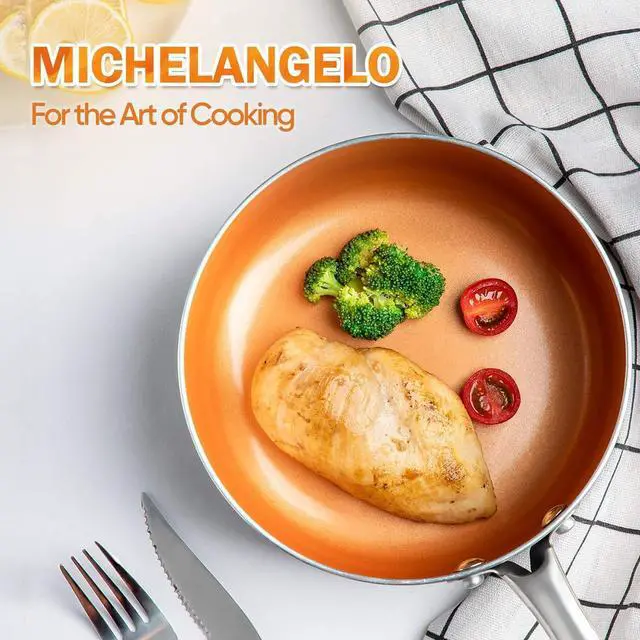 Alt view image 7 of 7 - MICHELANGELO Frying Pan with Lid, Nonstick 8 Inch Frying Pan with Ceramic Titanium Coating, Copper Frying Pan with Lid, Small Frying Pan 8 Inch, Nonstick Frying Pans
