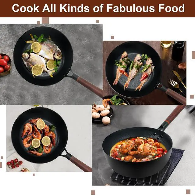 Alt view image 4 of 7 - Deep Frying Pan Nonstick Skillet 10 Inch Carbon Steel Wok Pan to Fry Eggs Steak Pancakes Pan for Induction Cooktop Gas & Electric Stove Stir-Fry Pan with Removable Handle Flat Bottom