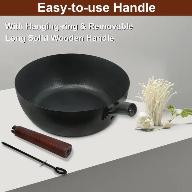Alt view image 5 of 7 - Deep Frying Pan Nonstick Skillet 10 Inch Carbon Steel Wok Pan to Fry Eggs Steak Pancakes Pan for Induction Cooktop Gas & Electric Stove Stir-Fry Pan with Removable Handle Flat Bottom