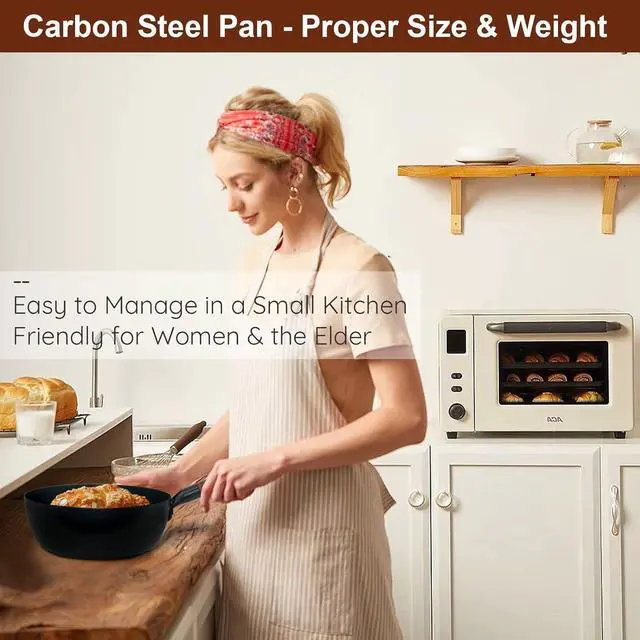 Alt view image 2 of 7 - Deep Frying Pan Nonstick Skillet 10 Inch Carbon Steel Wok Pan to Fry Eggs Steak Pancakes Pan for Induction Cooktop Gas & Electric Stove Stir-Fry Pan with Removable Handle Flat Bottom