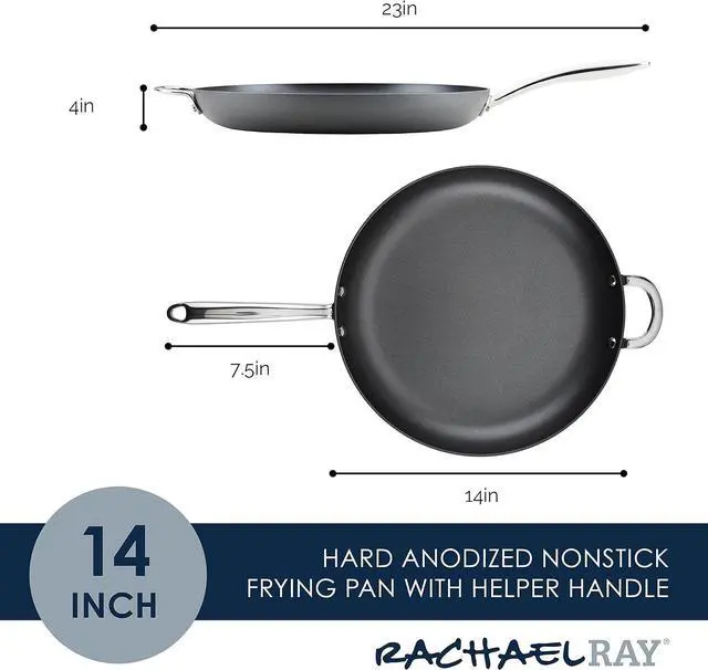 Alt view image 2 of 7 - Rachael Ray 80089 Professional Hard Anodized Nonstick Frying/Fry Pan/Skillet with Helper Handle, 14 Inch - Gray