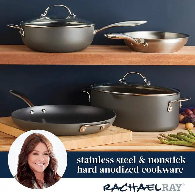 Alt view image 5 of 7 - Rachael Ray 80089 Professional Hard Anodized Nonstick Frying/Fry Pan/Skillet with Helper Handle, 14 Inch - Gray