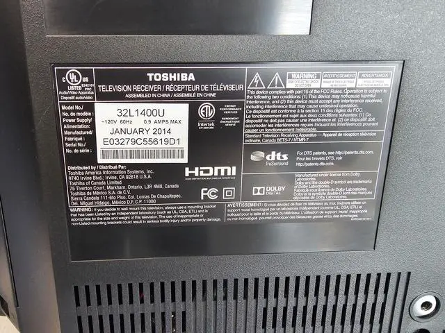 Alt view image 5 of 7 - Toshiba 32L1400U 32 inch LED TV HDMI Flat Screen Television without stand