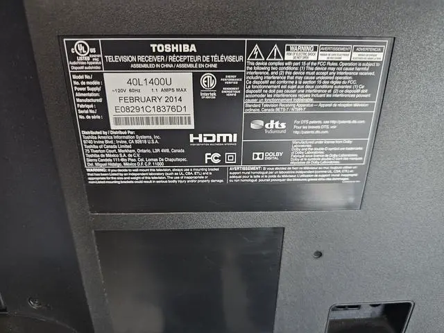 Alt view image 5 of 6 - Toshiba 40" 1080p LED-LCD HDTV - 40L1400UC Without Stand