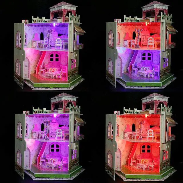 Alt view image 2 of 7 - 3D Puzzle Dollhouse for Kids, 3D Jigsaw Dollhouse Puzzle for Girls - Educational Paper Craft Toys for Game Xmas Birthday Easter Gifts, Easy to Assemble with LED Light - 101 Pieces