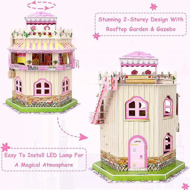 Alt view image 3 of 7 - 3D Puzzle Dollhouse for Kids, 3D Jigsaw Dollhouse Puzzle for Girls - Educational Paper Craft Toys for Game Xmas Birthday Easter Gifts, Easy to Assemble with LED Light - 101 Pieces