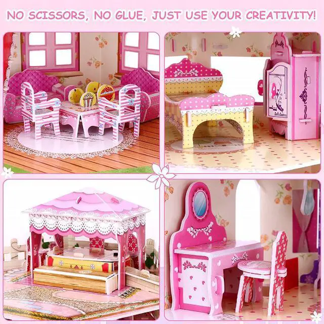 Alt view image 5 of 7 - 3D Puzzle Dollhouse for Kids, 3D Jigsaw Dollhouse Puzzle for Girls - Educational Paper Craft Toys for Game Xmas Birthday Easter Gifts, Easy to Assemble with LED Light - 101 Pieces